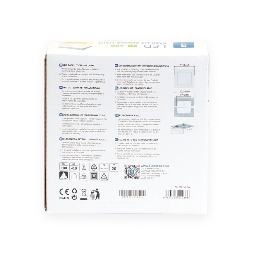 Aigostar - LED Stropné svietidlo LED/6W/230V 12,2x12,2 cm 3000K biela