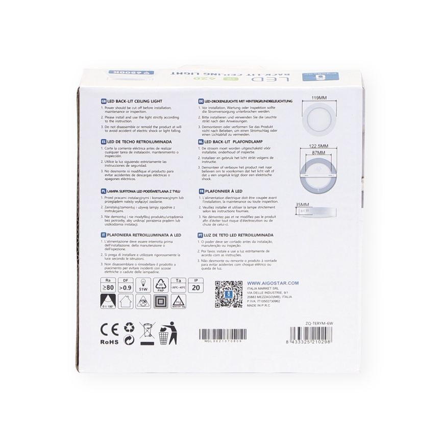 Aigostar - LED Stropné svietidlo LED/6W/230V pr. 12,3 cm 3000K biela