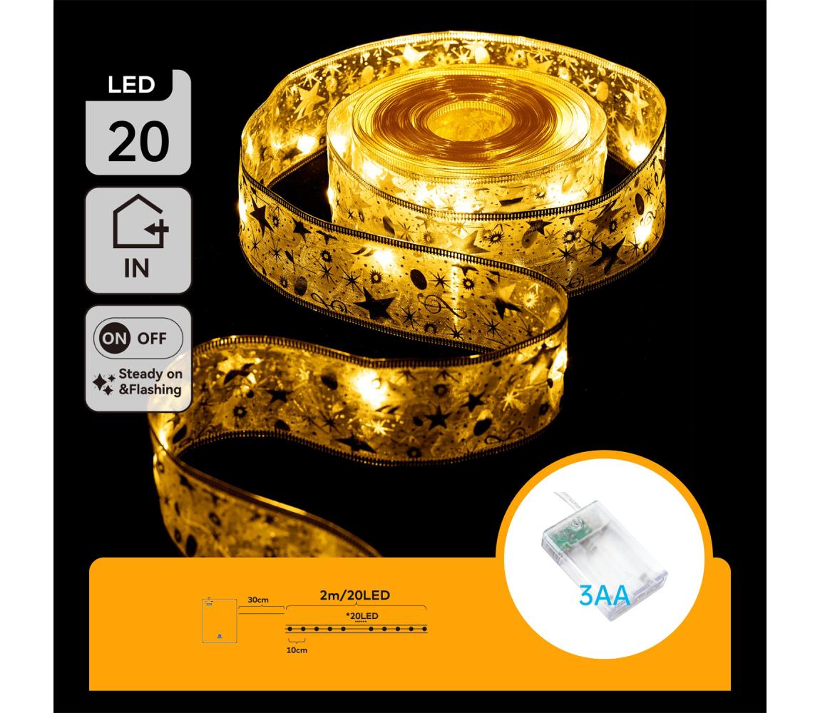 B.V. - LED svetelná reťaz 20xLED/3xAA 2m teplá biela zlatá B103033X9