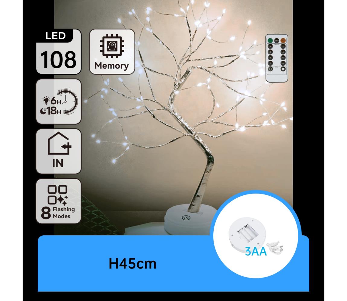 B.V.  - LED Vianočná dekorácia 108xLED/3xAA/8 funkcií 45cm studená biela B10303Y1Y