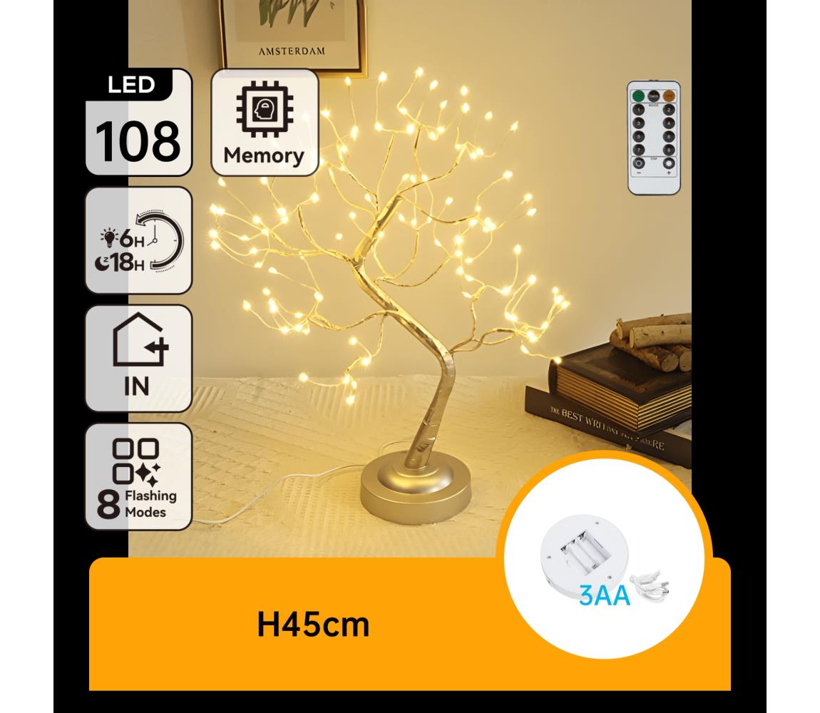 B.V.  - LED Vianočná dekorácia 108xLED/3xAA/8 funkcií 45cm teplá biela B10303Y1X