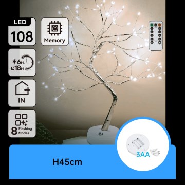 Aigostar - LED vianočná dekorácia 108×LED/3×AA/8 funkcií 45 cm studená biela