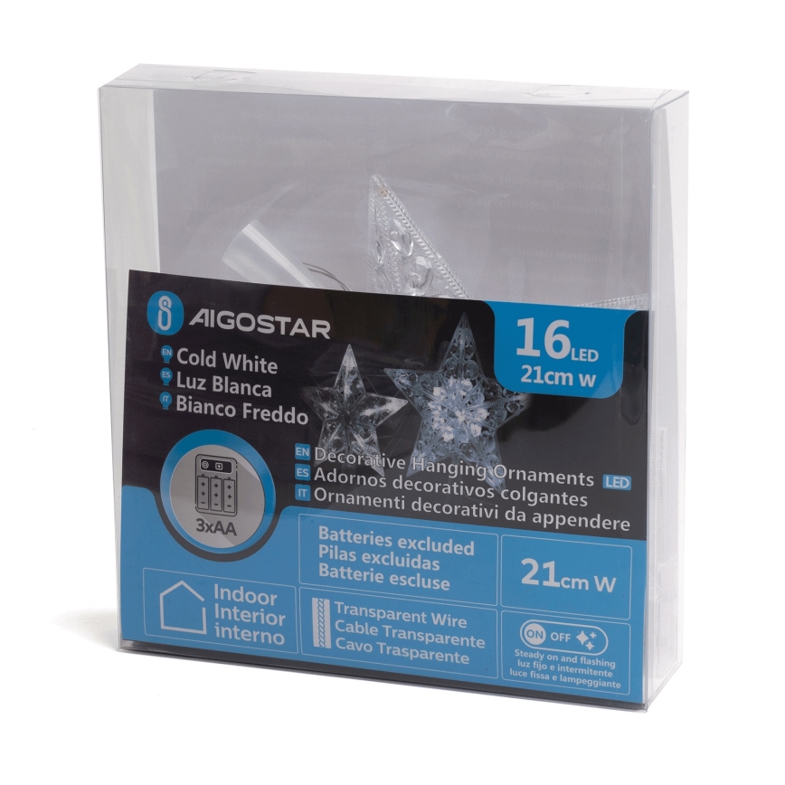 Aigostar - LED Vianočná dekorácia 16xLED/3xAA studená biela hviezda