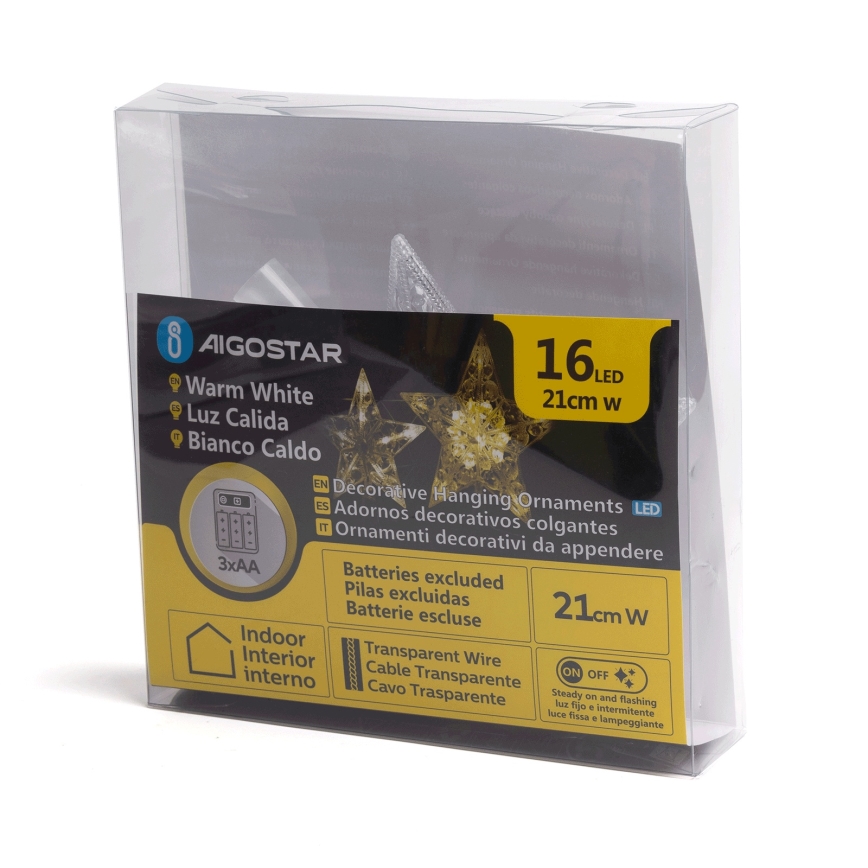 Aigostar - LED vianočná dekorácia hviezda, 16xLED, napájanie 3xAA, teplá biela