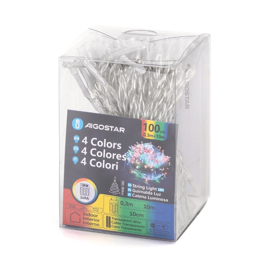 Aigostar - LED Vianočná reťaz 100xLED/3xAA 10,3m multicolor