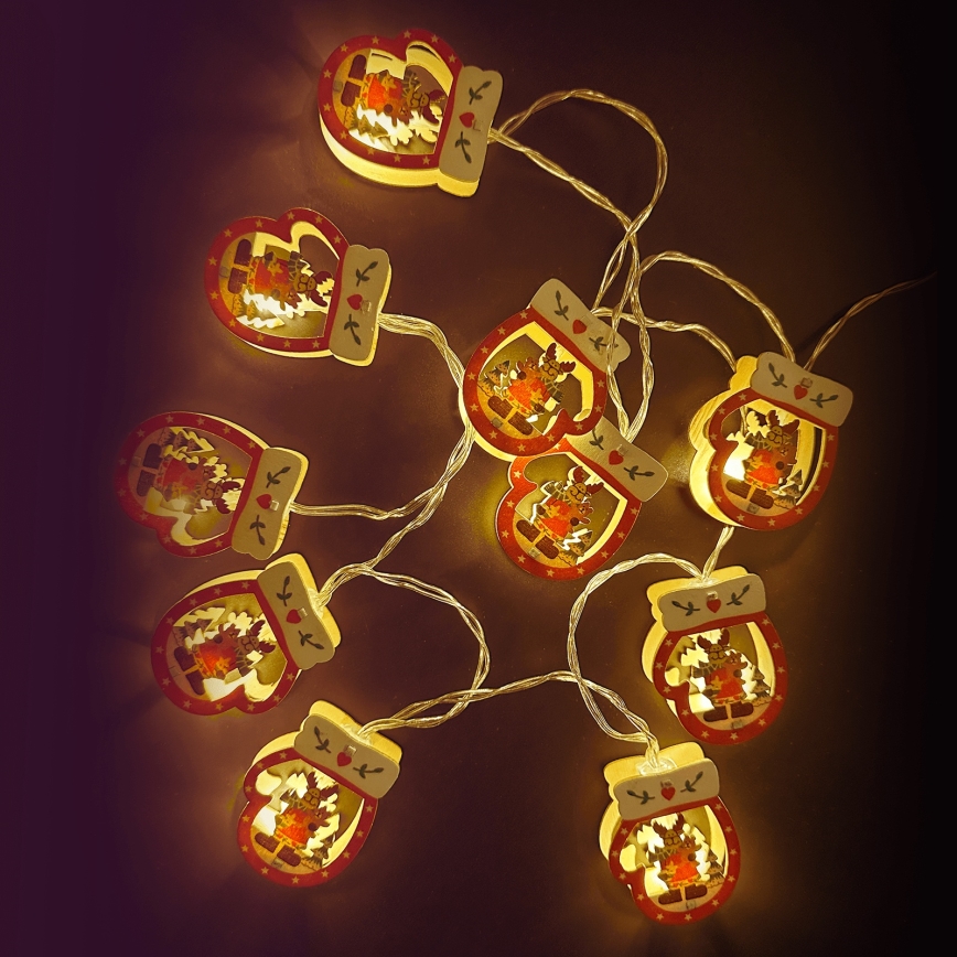 Aigostar - LED vianočná reťaz 10xLED/3xAA 1,5 m teplá biela rukavice