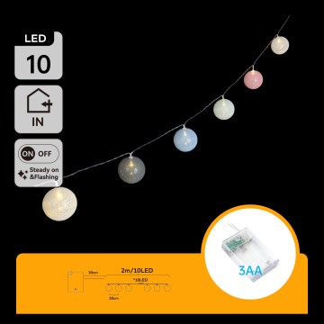 Aigostar - LED vianočná reťaz 10xLED/3xAA 2m teplá biela