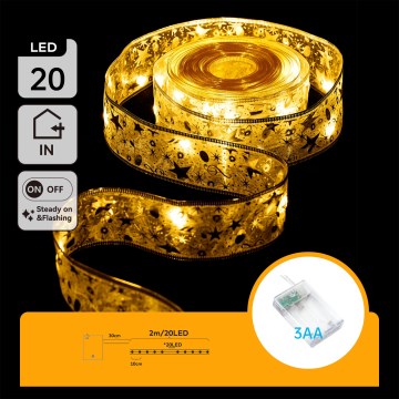 Aigostar - LED vianočná reťaz 20xLED/3xAA 2m teplá biela zlatá