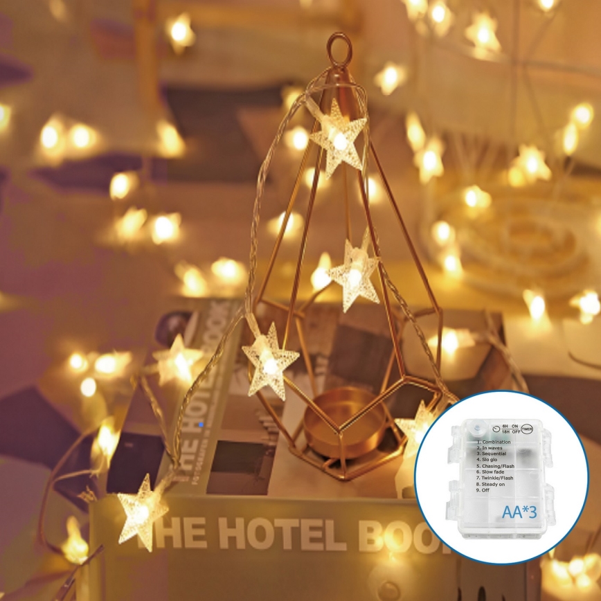 Aigostar - LED Vianočná reťaz 20xLED/3xAA 3,3m hviezdy