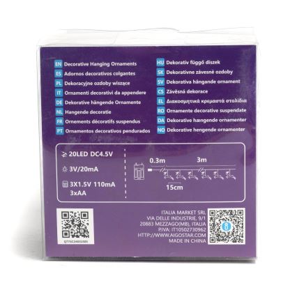 Aigostar - LED Vianočná reťaz 20xLED/3xAA 3,3m soby
