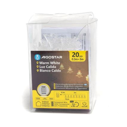 Aigostar - LED Vianočná reťaz 20xLED/3xAA 3,3m stromčeky