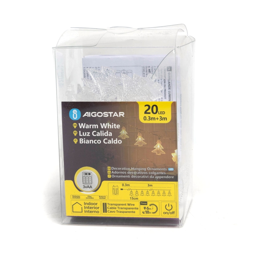 Aigostar - LED Vianočná reťaz 20xLED/3xAA 3,3m stromčeky