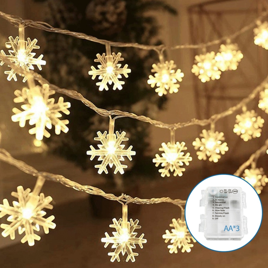 Aigostar - LED Vianočná reťaz 20xLED/3xAA 3,3m vločky