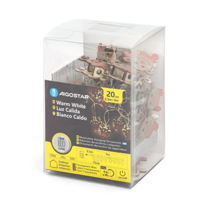 Aigostar - LED vianočná reťaz 20xLED/3xAA 3m teplá biela sob