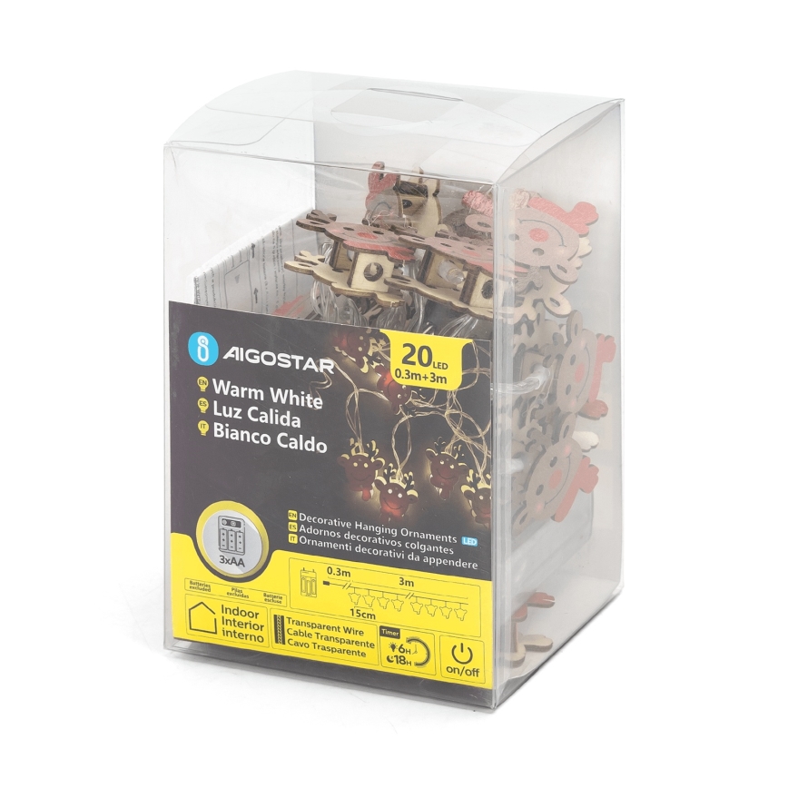 Aigostar - LED vianočná reťaz 20xLED/3xAA 3m teplá biela sob