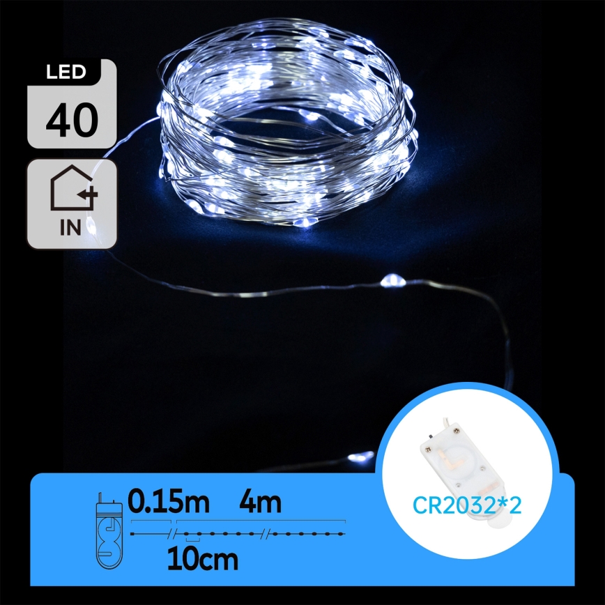 Aigostar - LED vianočná svetelná reťaz 40xLED/2x3V 4m studená biela