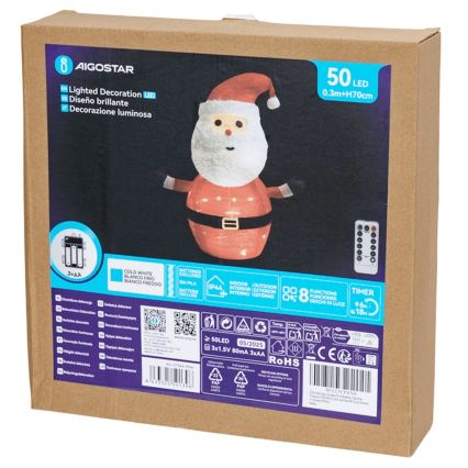 Aigostar - LED vianočná vonkajšia dekorácia 50xLED/3xAA 0,7m IP44 studené svetlo Santa Claus