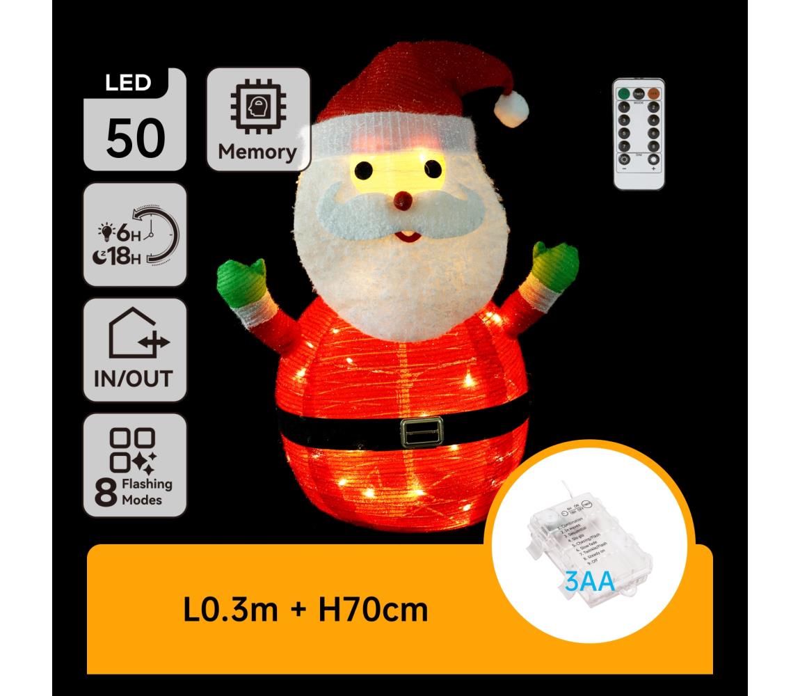B.V.  - LED Vianočná vonkajšia dekorácia 50xLED/3xAA 0,7m IP44 teplá Santa Claus B10303ABAD