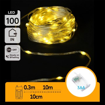 Aigostar - LED Vianočný reťaz 100xLED/3xAA 10,3m teplá biela