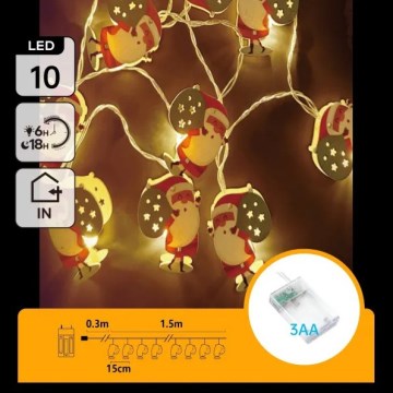 Aigostar - LED Vianočný reťaz 10xLED/3xAA 1,5m teplá biela Santa Claus