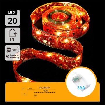 Aigostar - LED vianočný reťaz 20xLED/3xAA 2 m teplá biela červená