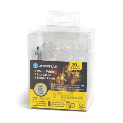 Aigostar - LED Vianočný reťaz 20xLED/3xAA 3,3m vločky