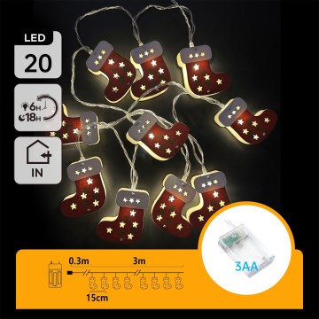 Aigostar - LED Vianočný reťaz 20xLED/3xAA 3 m teplá biela pančuchy
