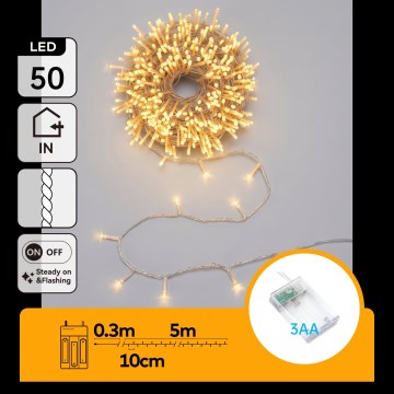 Aigostar - LED Vianočný reťaz 50xLED/3xAA 5,3m teplá biela