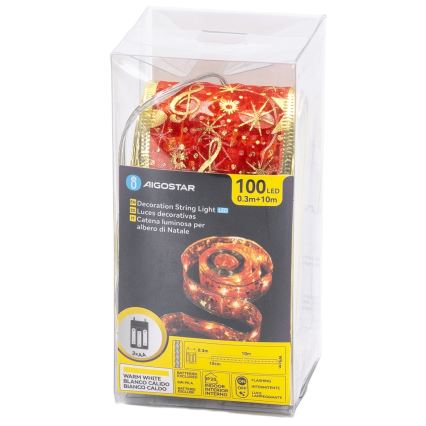 Aigostar - LED Vianočný reťaz 100xLED/3xAA 10 m teplá biela červená