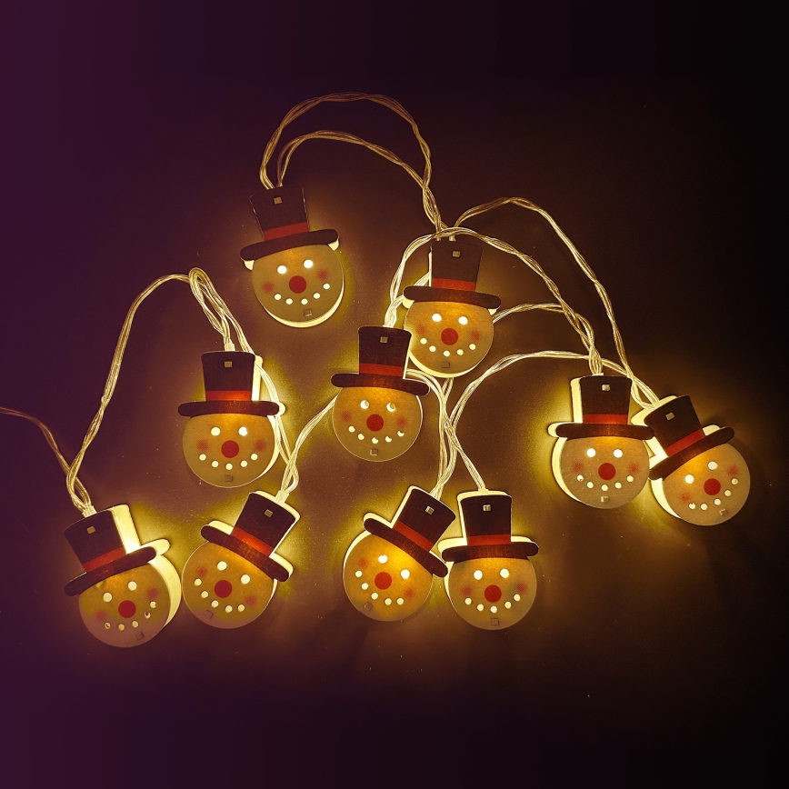 Aigostar - LED vianočný reťazec 10xLED/3xAA 1,5m teplá biela snehuliak