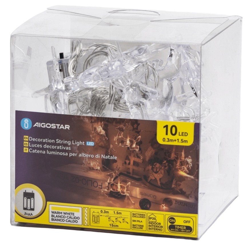 Aigostar - LED vianočný reťazec 10×LED/3×AA, 1,5 m, teplá biela, s motívom jeleňov