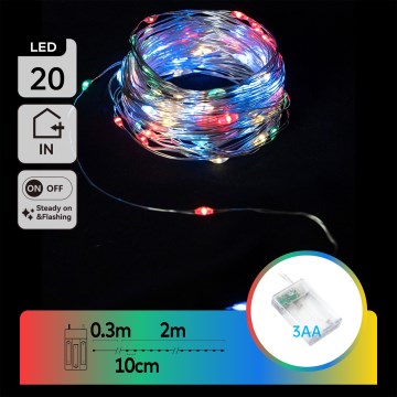 Aigostar - LED vianočný reťazec 20×LED/3×AA, dĺžka 2,3 m, viacfarebný