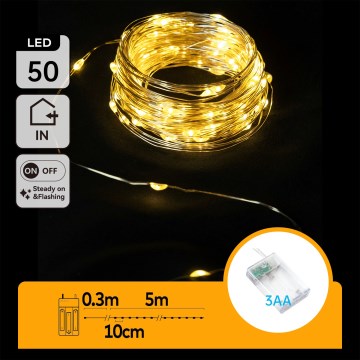 Aigostar - LED Vianočný reťazec 50xLED/3xAA 5,3m teplá biela