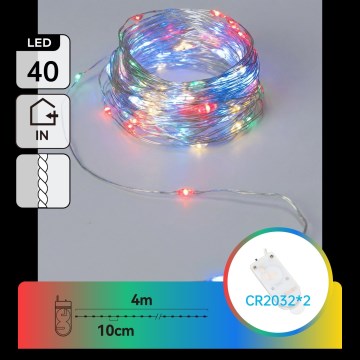 Aigostar - LED Vianočný svetelný reťazec 40xLED/2x3V 4m viacfarebný