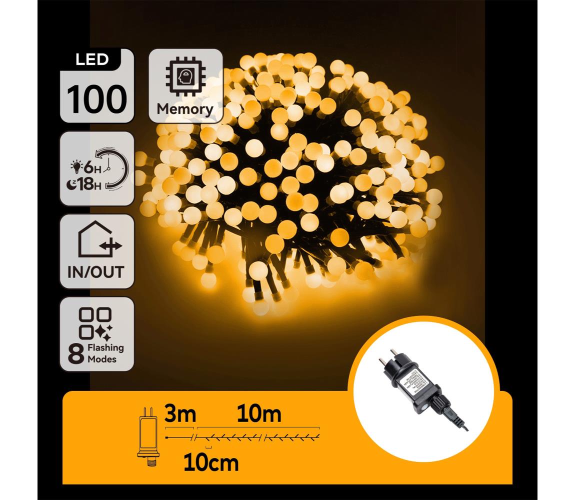 B.V.  - LED vonkajší dekoračný reťaz 100xLED/3,6W/230V/8 funkcií 10m IP44 teplá biela B103031OK