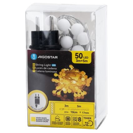Aigostar - LED zunanji okrasni niz 50xLED/8 funkcij 5 m IP44 topla bela