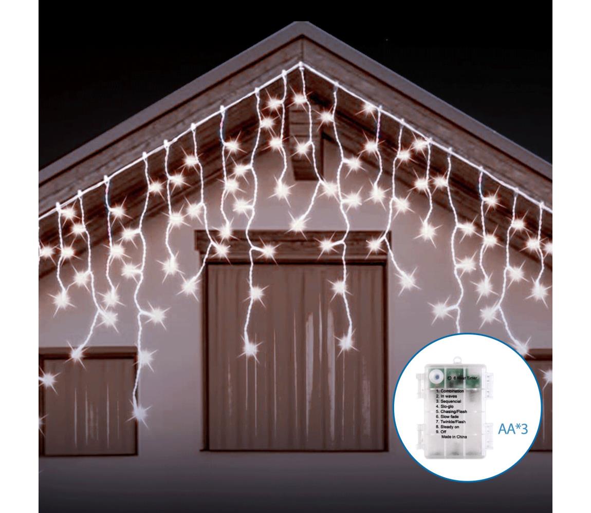 B.V.  - LED vonkajší  reťaz 200xLED/8 funkcií 13x0,6m IP44 studená biela B10303K41