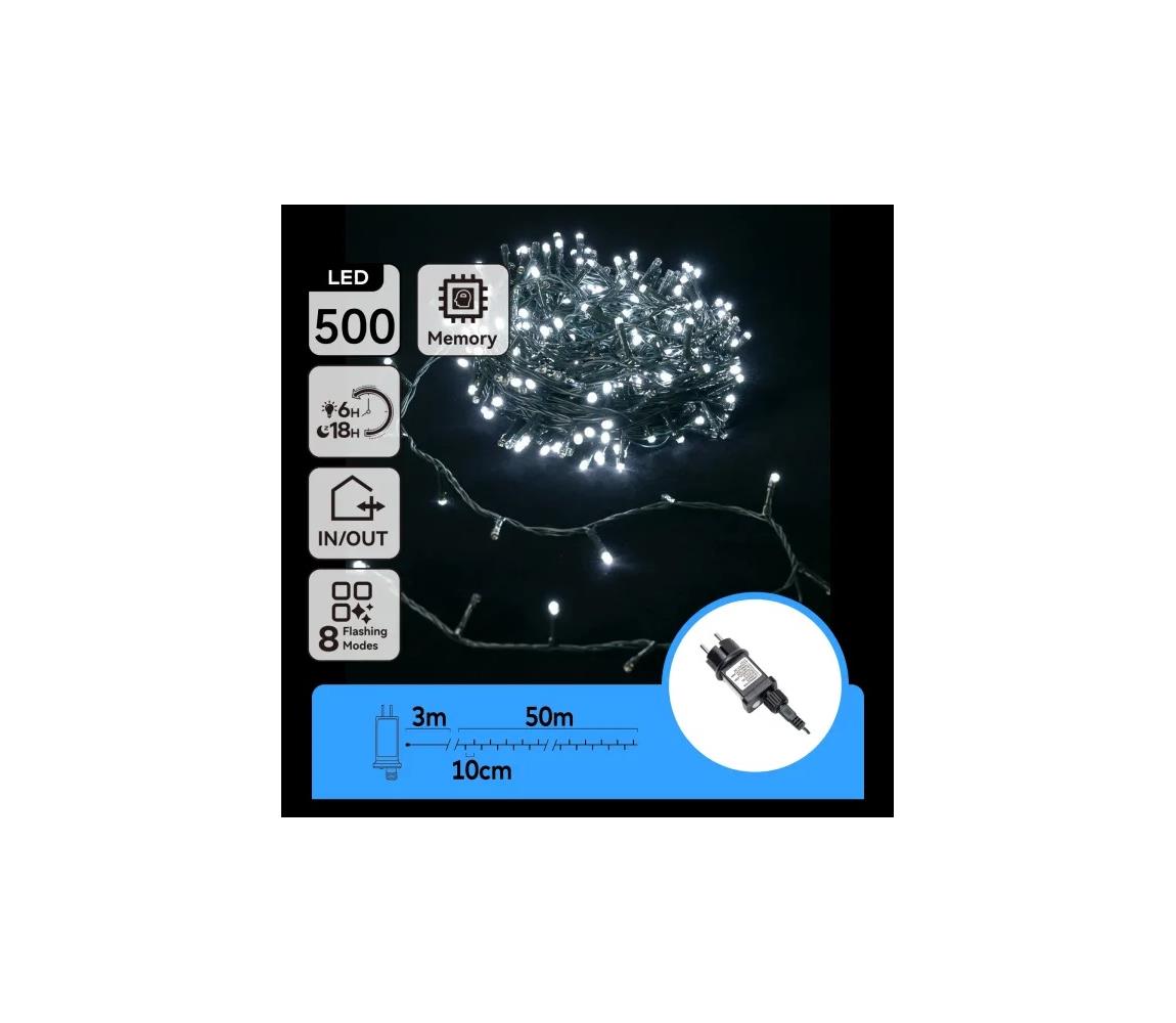 B.V. - LED vonkajší reťaz 500×LED/8 funkcií 53 m IP44 studená biela B10303ABNE
