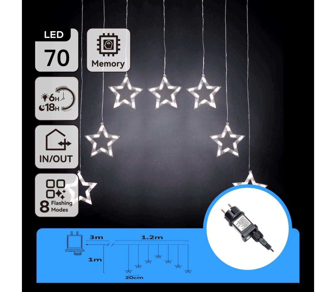 B.V. - LED Vonkajší reťaz 70xLED/230V 1,2x1m IP44 studená biela hviezdy B10303ABGG