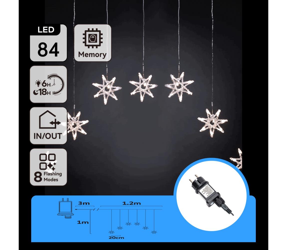 B.V. - LED vonkajší reťaz 84xLED/230V 1,2x1m IP44 studená biela vločky B10303ABGM