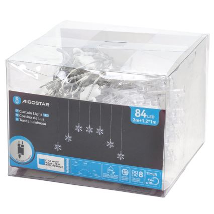Aigostar - LED vonkajšia svetelná reťaz 84xLED/8 funkcií 1,2x1m IP44 studená biela vločky