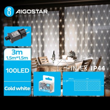 Aigostar - LED vonkajší svetelný reťaz 100xLED/8 funkcií 4,5x1,5m IP44 studená biela