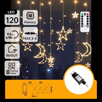 Aigostar - LED vonkajší svetelný reťaz 120xLED/6W/230V/8 funkcií 3x0,6m IP44 teplá biela + diaľkové ovládanie