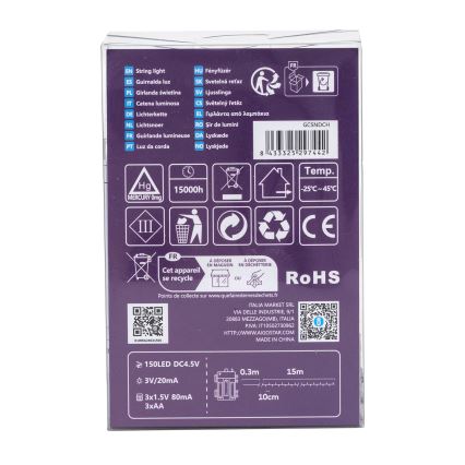 Aigostar - LED vonkajší svetelný reťazec 150xLED/8 funkcií 15,3m IP44 studená biela