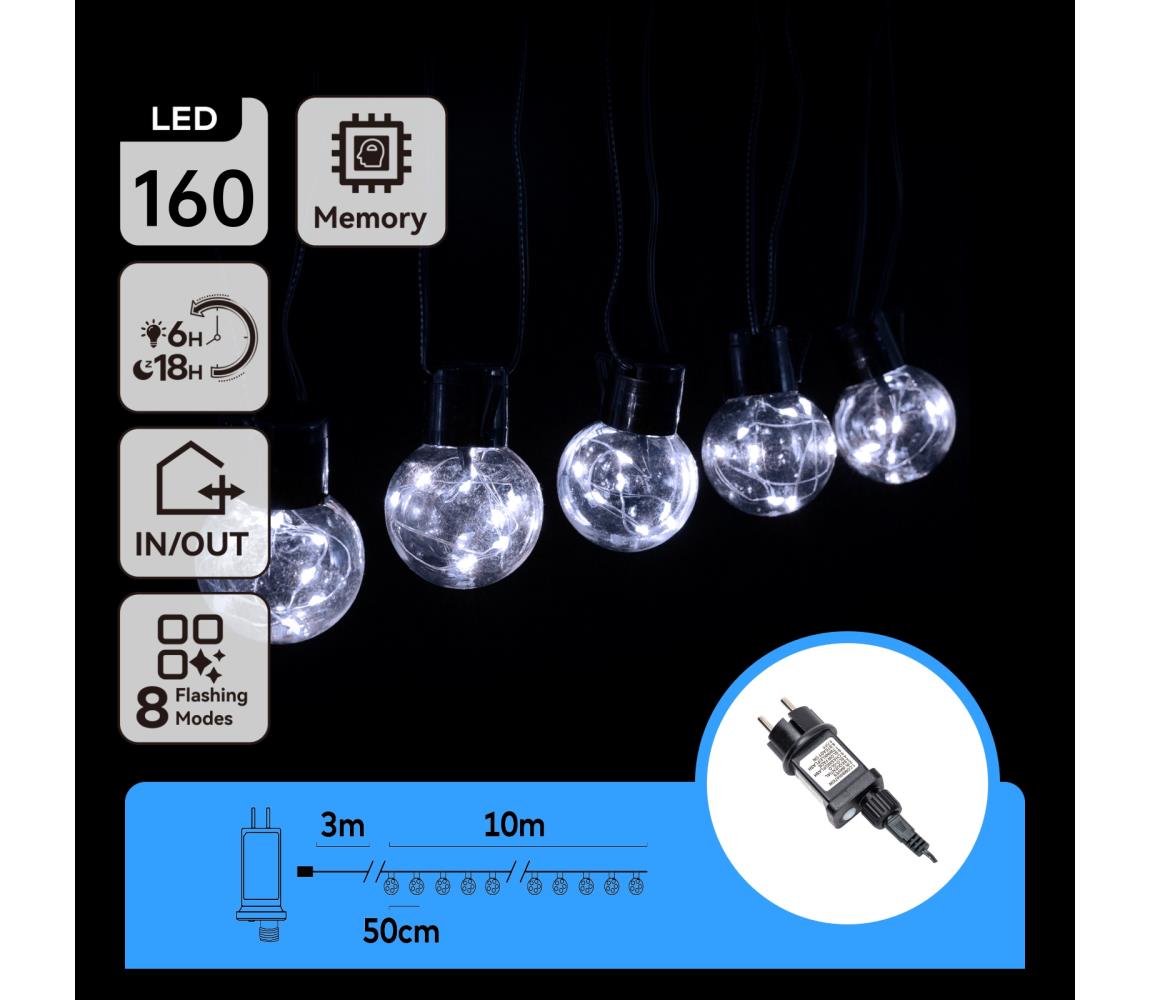 B.V. - LED vonkajší svetelný reťazec 160xLED/3,6W/230V 10m IP44 studená biela B103031R1