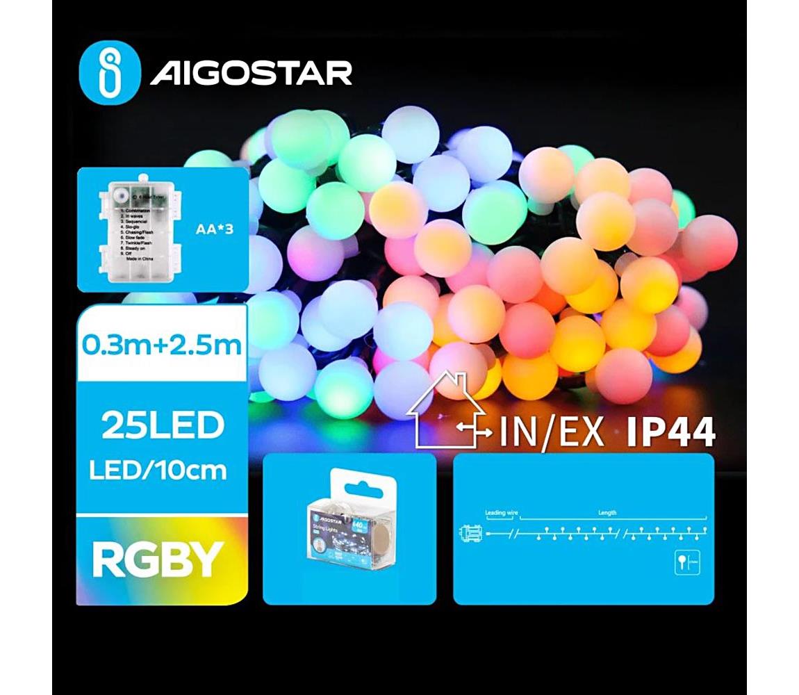 B.V.  - LED vonkajší svetelný reťazec 25xLED/3xAA/8 režimov 2,8 m IP44 viacfarebný B10303K4L