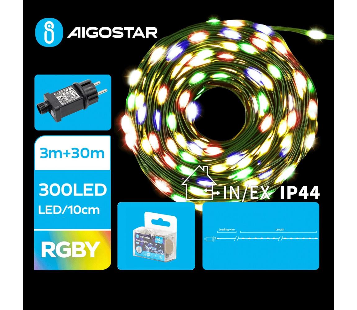 B.V.  - LED vonkajší svetelný reťazec 300xLED/8 funkcií 33m IP44 viacfarebný B103031S3