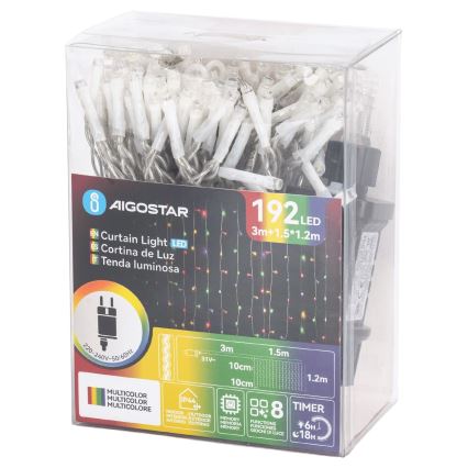 Aigostar - LED Vonkajší vianočný reťaz 192xLED/8 funkcií 4,5x1,2m IP44 viacfarebný