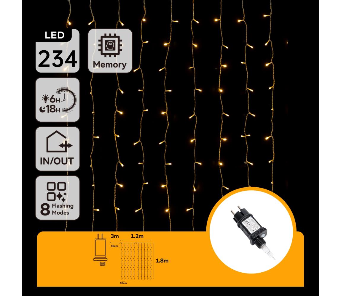 B.V. - LED vonkajší vianočný reťaz 234xLED/8 funkcií 1,2x1,8 m IP44 teplá biela B10303ABHP