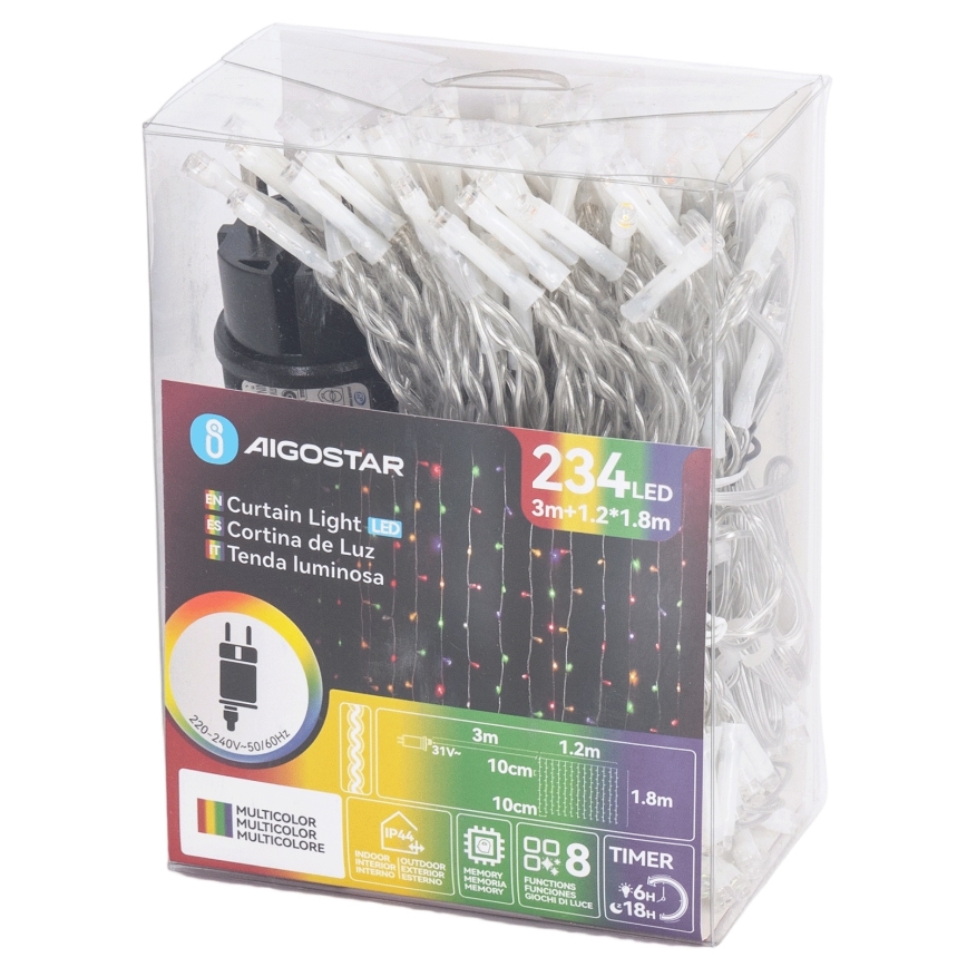 Aigostar - LED Vonkajší vianočný reťaz 234xLED/8 funkcií 1,2x1,8 m IP44 viacfarebný